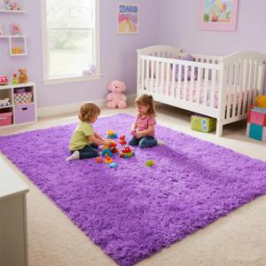 Purple Area Rugs for Girls Bedroom Living Room, 9x12 Fluffy Fuzzy Shaggy Carpet for Kids Playroom Nursery, Thick Soft Plush Mat for Kids Baby Boys Teen Dorm Home Decor Aesthetic