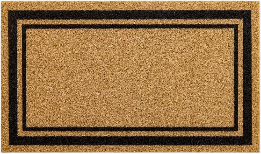OLANLY Front Door Mat, Low Profile Doormat, Stain and Fade Resistant, Easy to Clean, for Indoor and Outdoor Entrances, Patio Porch or Entryway, Brown (35x23 Inch, Classic Border)