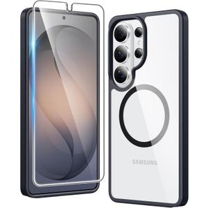 FNTCASE for Samsung Galaxy S26-Ultra Case: Clear Magnetic Phone Cases with Screen Protector Compatible with Magsafe Slim Anti Yellowing Rugged Protective Transparent Cell Phone Cover (Black Magnetic)