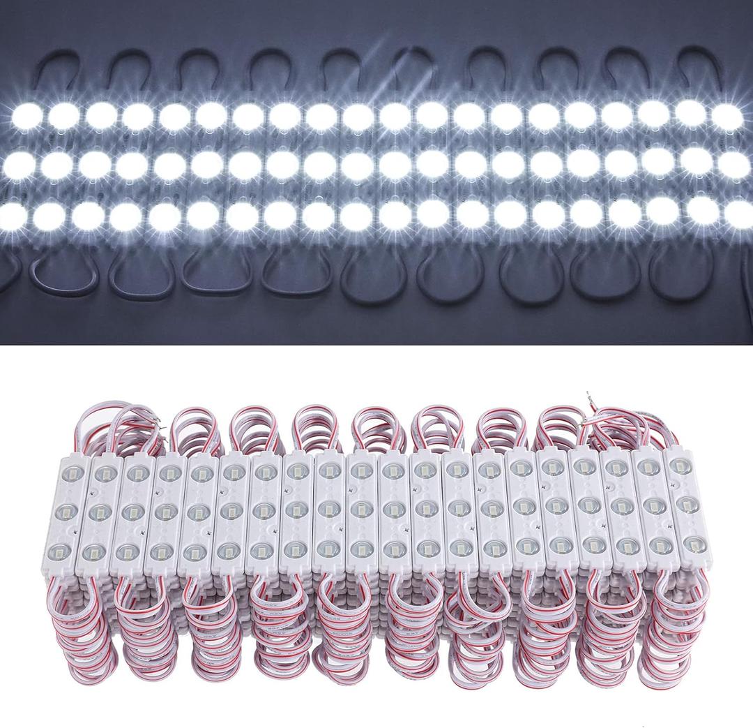 BEAMNOVA White 100Ft Extremely Bright Commercial Storefront Light for Business 200pcs 3-LED Modules 12v Adhesive Waterproof Strip Lights, 40-45lm Per LED, Modules Only, Power Supply NOT Included