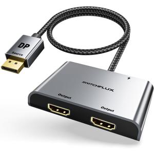DisplayPort to Dual HDMI Adapter [4K@60Hz] DP to HDMI Splitter 1 in 2 Out Extended Display, DP Male Source Converter for Dual Monitors Compatible with PC,Graphic Card and More