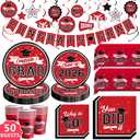 DAZONGE Graduation Decorations 2026 Red and Black, 265pcs Disposable Tableware Kit for 50 Guests, Plates, Napkins, Cups, Tablecloth and Hanging 2026 Graduation Party Decorations