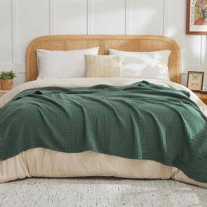 EMME Cotton Muslin Queen Blanket Bed Layering Breathable Gauze Blanket Soft Lightweight Blankets Adults (Forest Green, 90"x90")