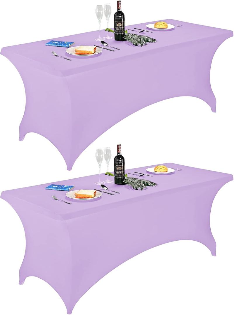 FORLIFE 2Pack Spandex Table CoversFitted Tablecloth for Rectangular Tables, Stretch Patio Table Covers, Universal Spandex Table Cover for Wedding, Banquet, Party (6ft, Lavender) (72" x 30" (Rectangle) 2PACK)