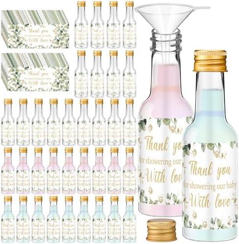 Chuangdi 22 Pack Baby Shower Mini Liquor Bottles 2oz Shot Bottle with Cap Baby Shower Favor for Guest Gender Reveal Party Favor Thank You Funnel Sticker for Guest Gift Newborn Baptism Party Decoration