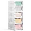 Mavivegue 5 Pack Stackable Closet Storage, Plastic Drawer Basket,Closet Organizers Storage Box for Cupboard,Bedroom, Kitchen, Bathroom, Office White