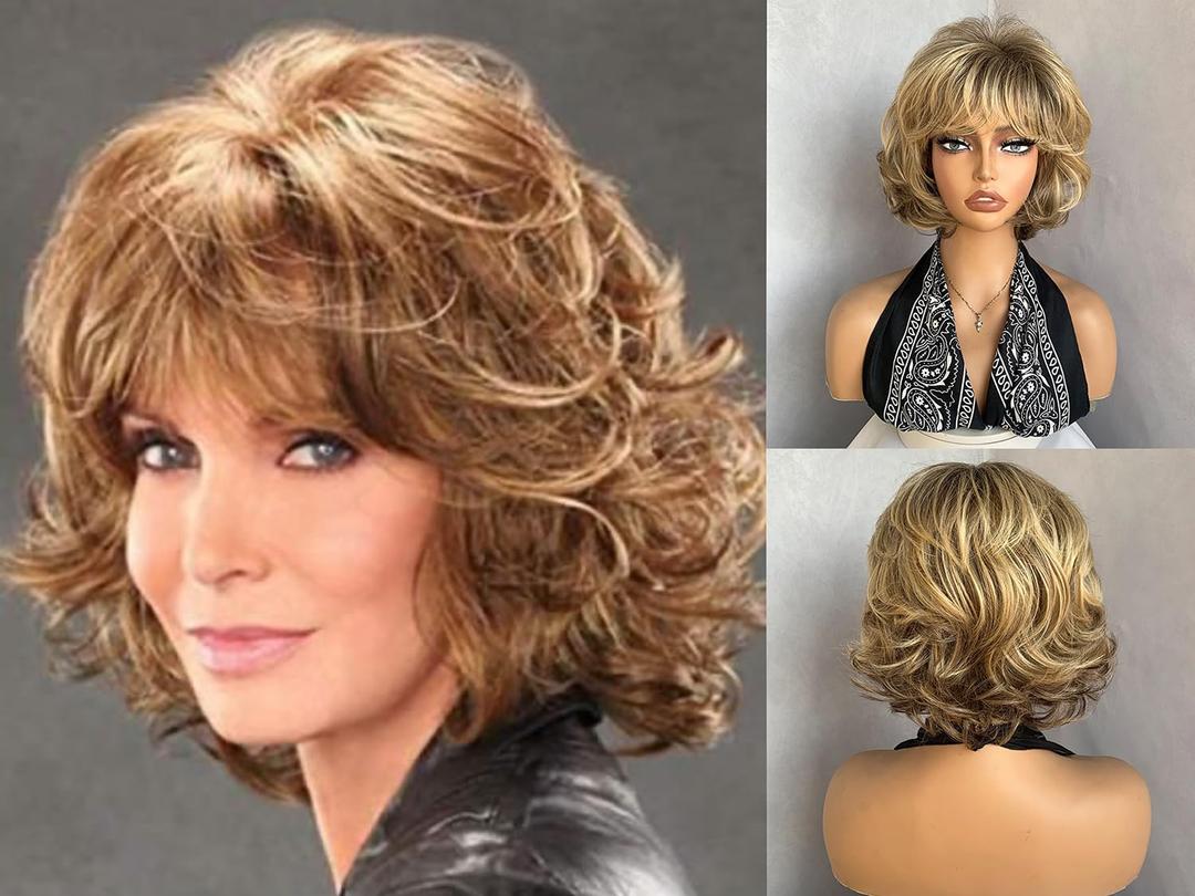 Blonde Synthetic Pixie Cut Wigs with Bangs, Short Glueless Heat-Resistant Fiber Wig for White Women, Daily Life Use