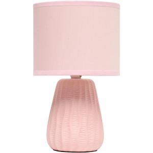 Simple Designs LT1138-LPK 11.02" Traditional Mini Modern Ceramic Texture Pastel Accent Bedside Table Desk Lamp w Matching Fabric Shade for Decor, Bedroom, Nightstand, Living Room, Entryway, Light Pink