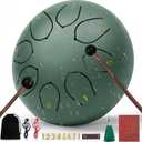 Rain Drum for Outside Garden6 Inches 8 Notes Steel Tongue Drums, Waterproof Meditation Rain Chime, Musical Instruments for Gift with Bag, Drum Mallets, Music Book (Green)