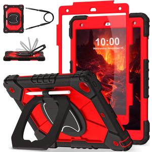 WESOROL Case for iPad 9th/8th/7th Generation 10.2 Inch (2021/2020/2019),Full-Body Drop Protection 9th Generation iPad Case with Rotating Stand Screen Protector Pencil Holder Holder, Black Red