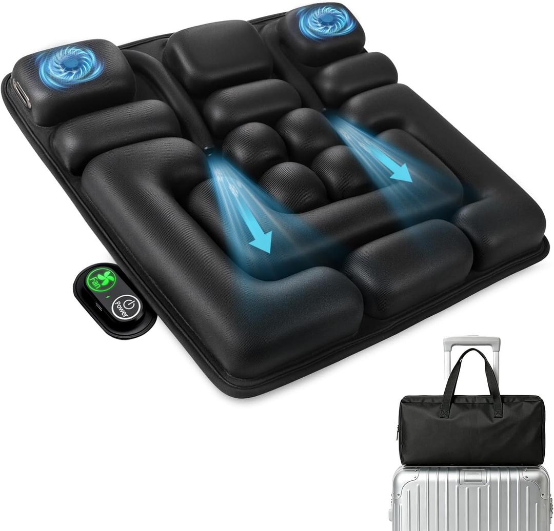 Inflatable Travel Seat Cushion for Airplane with Dual Fans,Ergonomic Design | 3-Speed Ventilated Travel Cushion Airplane Seat, Portable Airplane Seat Cushion for Long Flights, Office, Wheelchair