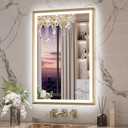 Keonjinn Gold LED Bathroom Mirror 24 x 36 Inch with Frontlit & Backlit, Lighted Mirrors Metal Framed for Wall, Stepless 3 Colors Lights, Anti Fog, Tempered Glass, Brighter and No Dark Corner