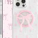 Magnetic Case for iPhone 17, 3D Pink Magnetic Stand Bowknot Phone Case, Cute Pink Clear Bow Aesthetic Design Soft Durable TPU Transparent Protective Cover for Women Girls-01