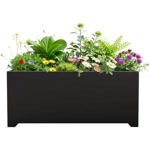 Gabviem Metal Planter Box 36" L x 15" W x 15" H, Rectangular Trough Planter Box with 6 Drainage Holes & Raised Bottom, All-Weather Garden Planter Box for Outdoor Patio/Porch, Lawn, Black