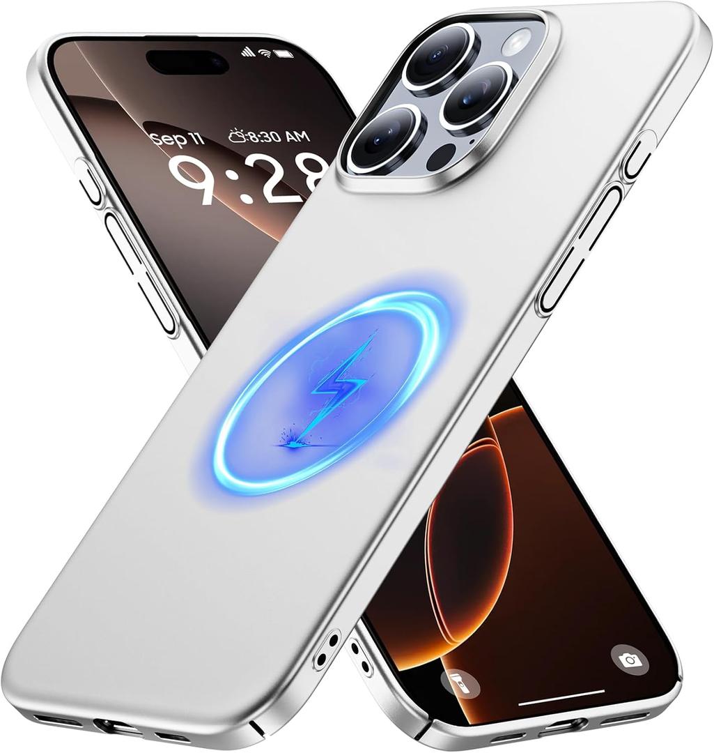 GRECAZO Magnetic Ultra Thin Frosted Designed for iPhone 16 Pro Max Phone Case 6.9 inch(2024) Slim Minimalist Lightweight Matte Hard PC Compatible with Magsafe Cover Protective Bumper Case-Silvery