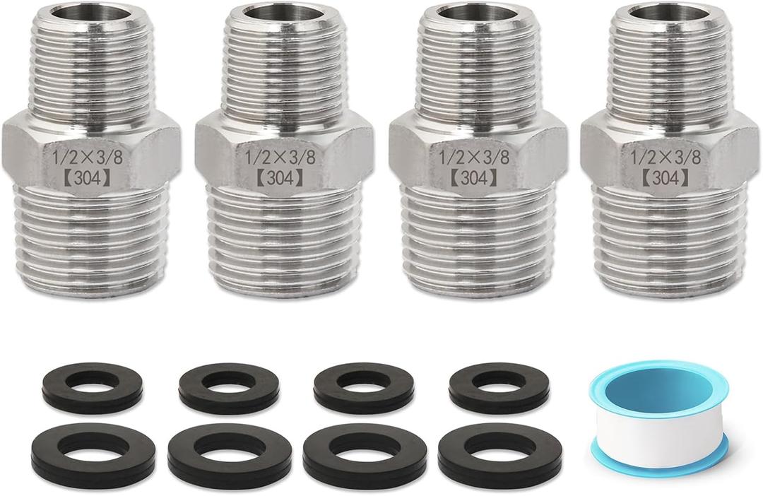 1/2" NPT Male to 3/8" NPT Male Reducing Hex Nipple, Josaton 304 Stainless Steel Pipe Fitting Reducer Nipple Adapter Straight High Pressure Hose Connector for Gas, Oil, Water, and Fuel Applications