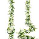 HIAGROW 6FT Eucalyptus Garland with Flowers, 2 Pack Artificial Greenery Garland Hanging Faux Eucalyptus Garland Suitable for Table Wedding Backdrop Arch Wall Party UV Protected Indoor Outdoor Decor