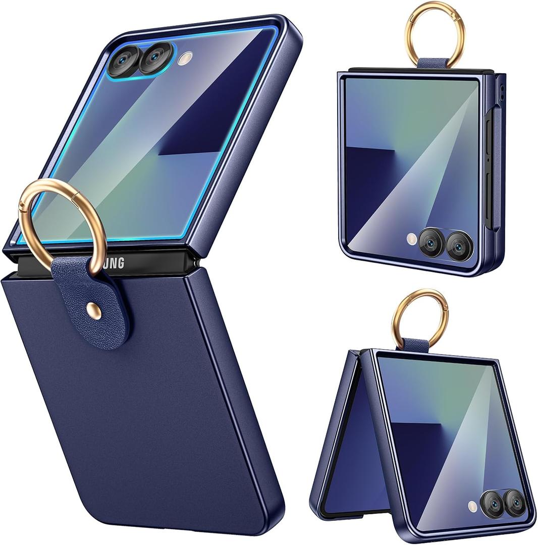 Ruky for Galaxy Z Flip 7 Ring Case, Hard PC Ultra-Thin Anti-Scratches Shockproof Slim Protective Phone Case Girls Women Covers for Samsung Galaxy Z Flip 7, Dark Blue