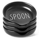 LE TAUCI Spoon Rest for Stove Top, Set of 3 Ceramic Spoon Holder for Kitchen Counter, 5Inch Modern Coffee Spoon Rest for Spatula, Tea Bag, Ladle, Dishwasher Safe, Matte Black