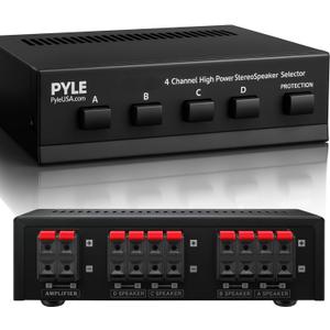 Premium New and Improved 4 Zone Channel Speaker Switch Selector Switch Box Hub Distribution Box for Multi Channel High Powered Stereo Amplifier A/B/C/D Switches | 4 Pairs Of speakers - Pyle (PSS4), Black