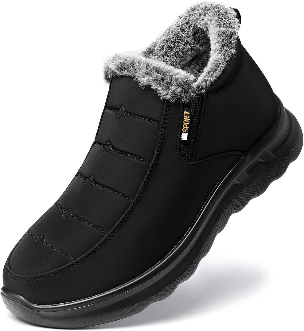 TEMOFON Womens Winter Snow Boots Warm Fur Lined Booties Waterproof Outdoor Shoes Comfortable Slip On Ankle Boot (44, Black)