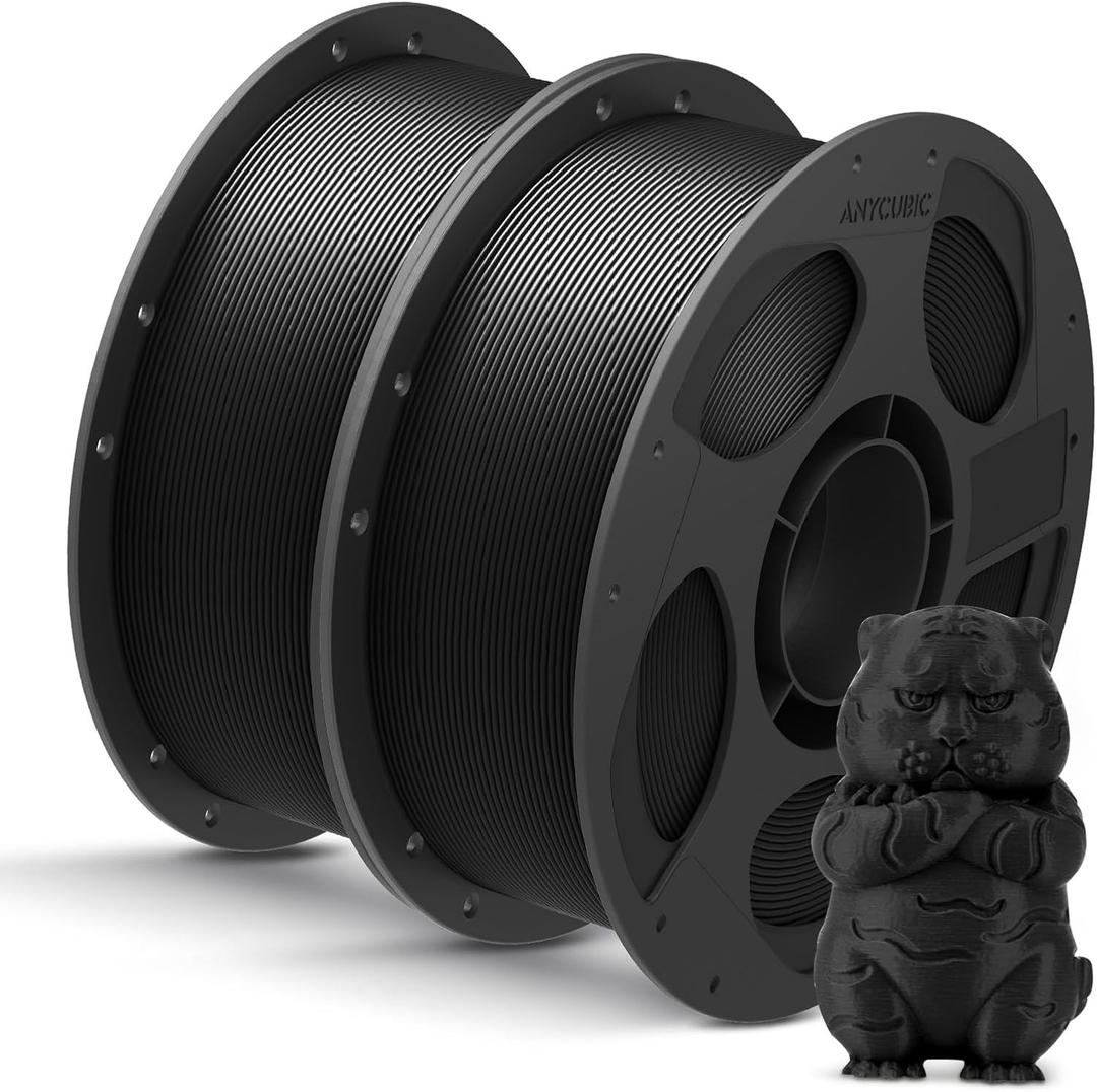 ANYCUBIC PLA Filament 1.75mm Bundle, 3D Printing PLA Filament 1.75mm Dimensional Accuracy +/- 0.02mm, 1KG Spool (2.2 lbs), 2KG Black+Black