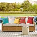 Outdoor Sunbrella Decorative Pillows with Triple Coconut Buttons Pack of 4, 18" x 18" Outdoor Pillow Set for Couch Bed Throw Patio Sofa, Canvas Melon/Cast Ash