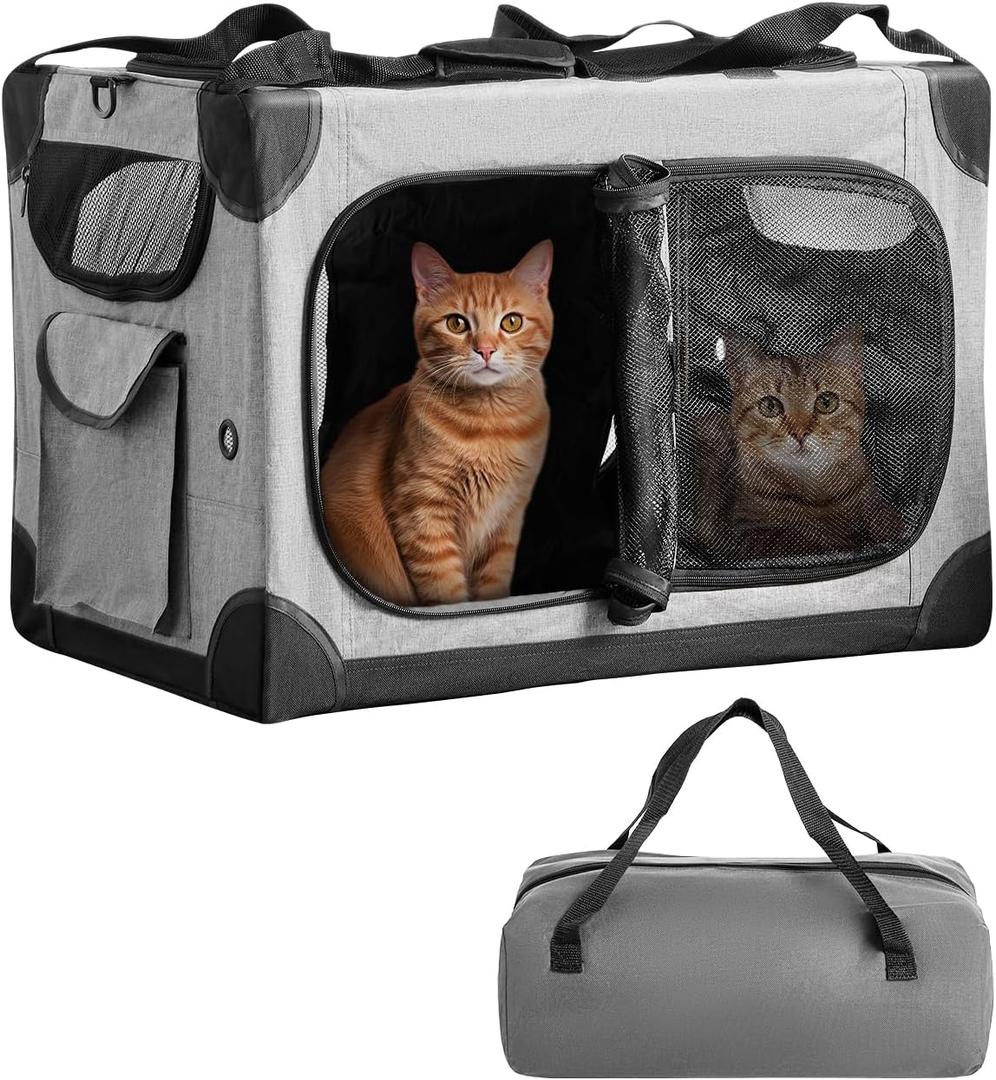 Extra Large Cat Carrier for 2 Cats, XL with Removable Divider, Foldable Soft-Sided Pet Carrier with Storage Tote, Portable Travel Crate for Large Cats, for Car & Home Use, 24" x 17" x 17"