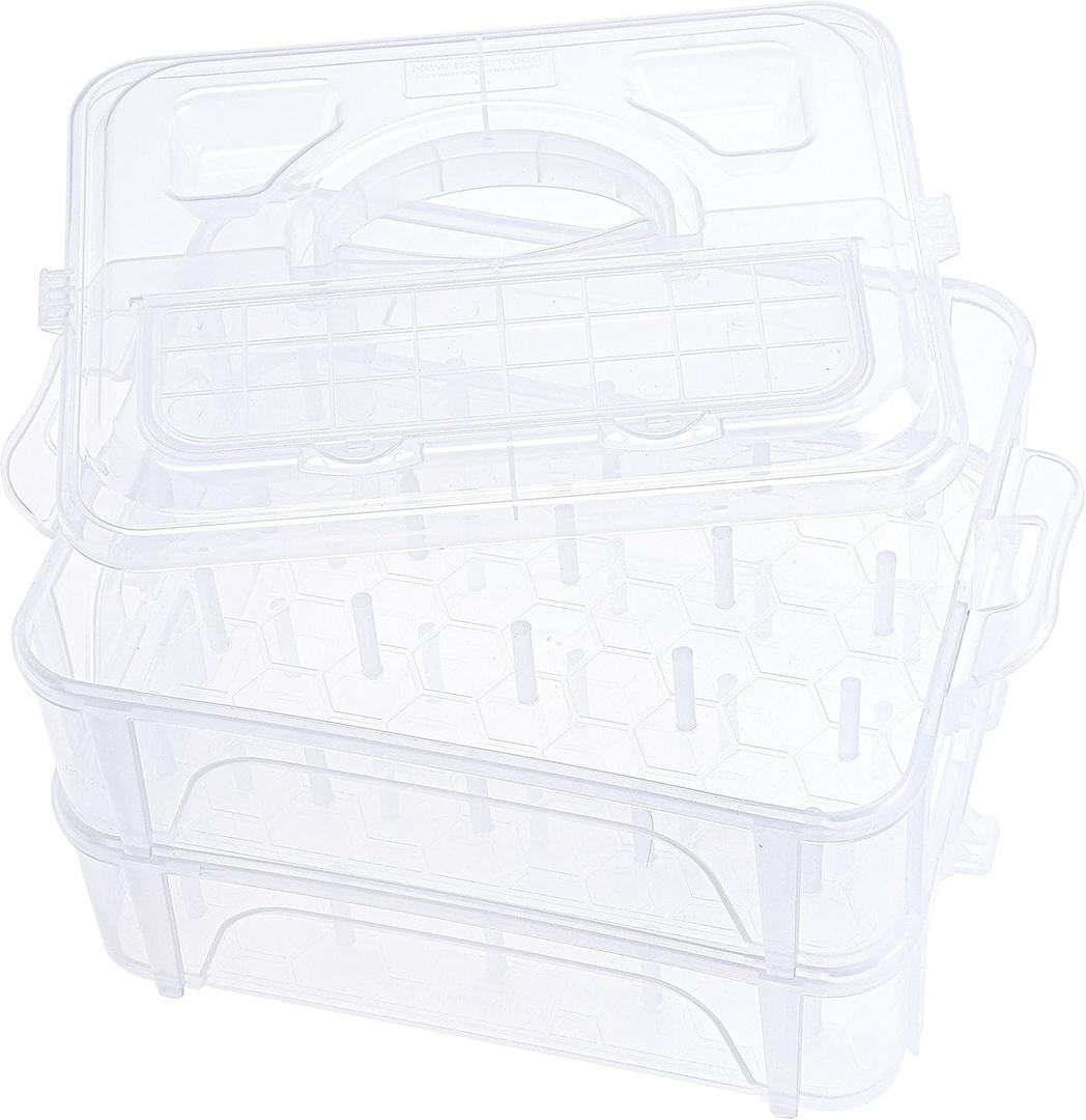 New brothread 2 Layers Stackable Clear Storage Box/Organizer for Holding 40 Spools Home Embroidery & Sewing Thread (Spool Size Requirement: Height2.2"/5.6CM; Width1.69"/4.3CM)