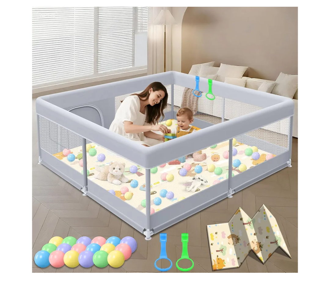 Baby Playpen with Mat, 50x50 Inch Play Pen, Playpen for Babies and Toddlers, Baby Playard for Indoor & Outdoor Active Center Game Fence, with Skin-Friendly Fabric and Soft Breathable Mesh
