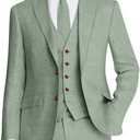 Men's Suit 3 Piece Linen Suits Slim Fit Suit Blazer Vest Pants Set Wedding Prom Tuxedos Business Casual Suit (XX-Large, Light Green)