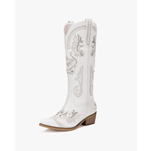 Cowboy Boots for Women - Wide Calf Knee High Cowgirl Boots, Glitter Sparkly Rhinestone Western Country Boots with Classic Embroidery, Pointed Toe Pull On Zipper Retro Boots Size 13