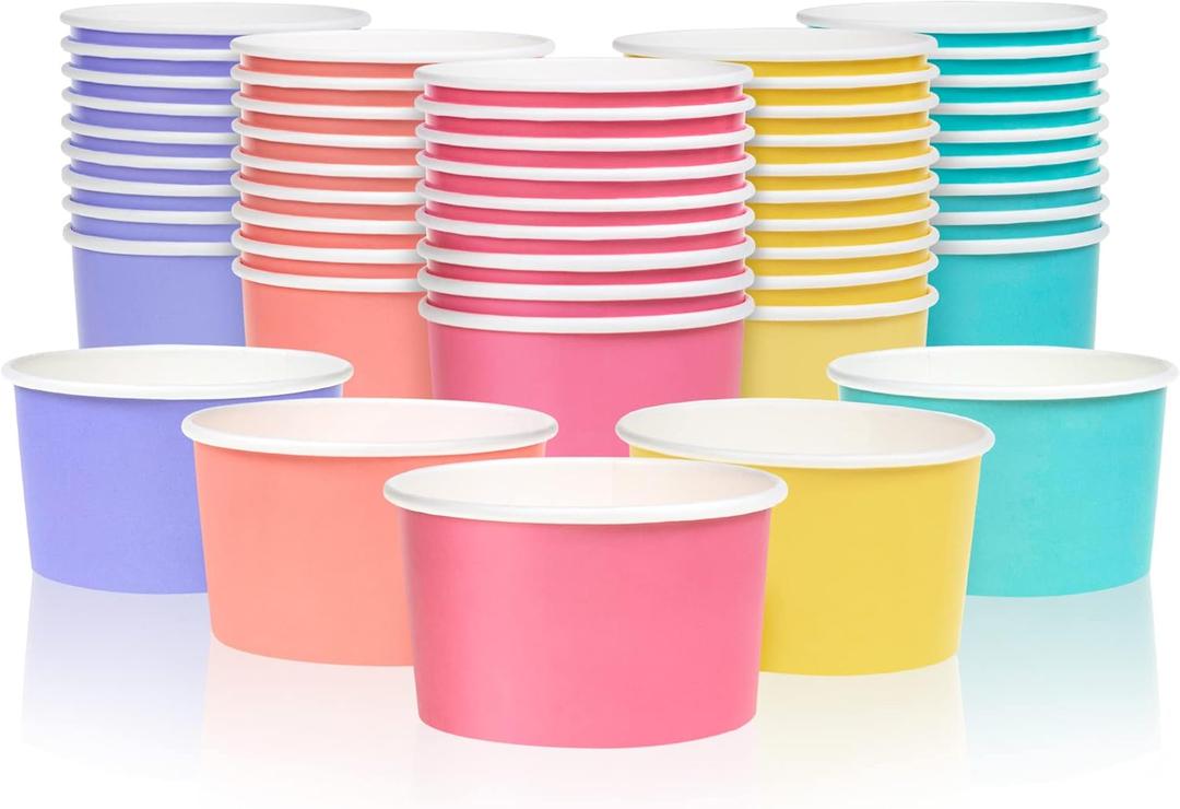 MATICAN Paper Ice Cream Cups, 50-Pack 5.5-oz Disposable Dessert Bowls for Hot and Cold, 5.5-ounce, 5 Pastel Colors