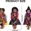3 PCS Halloween Hanging Witches Decorations, 8" Halloween Witches Ornaments Flying Witches Figures on Broom Halloween Outdoor Indoor Decorations Haunted House Hanging Props Party Decor (#A)