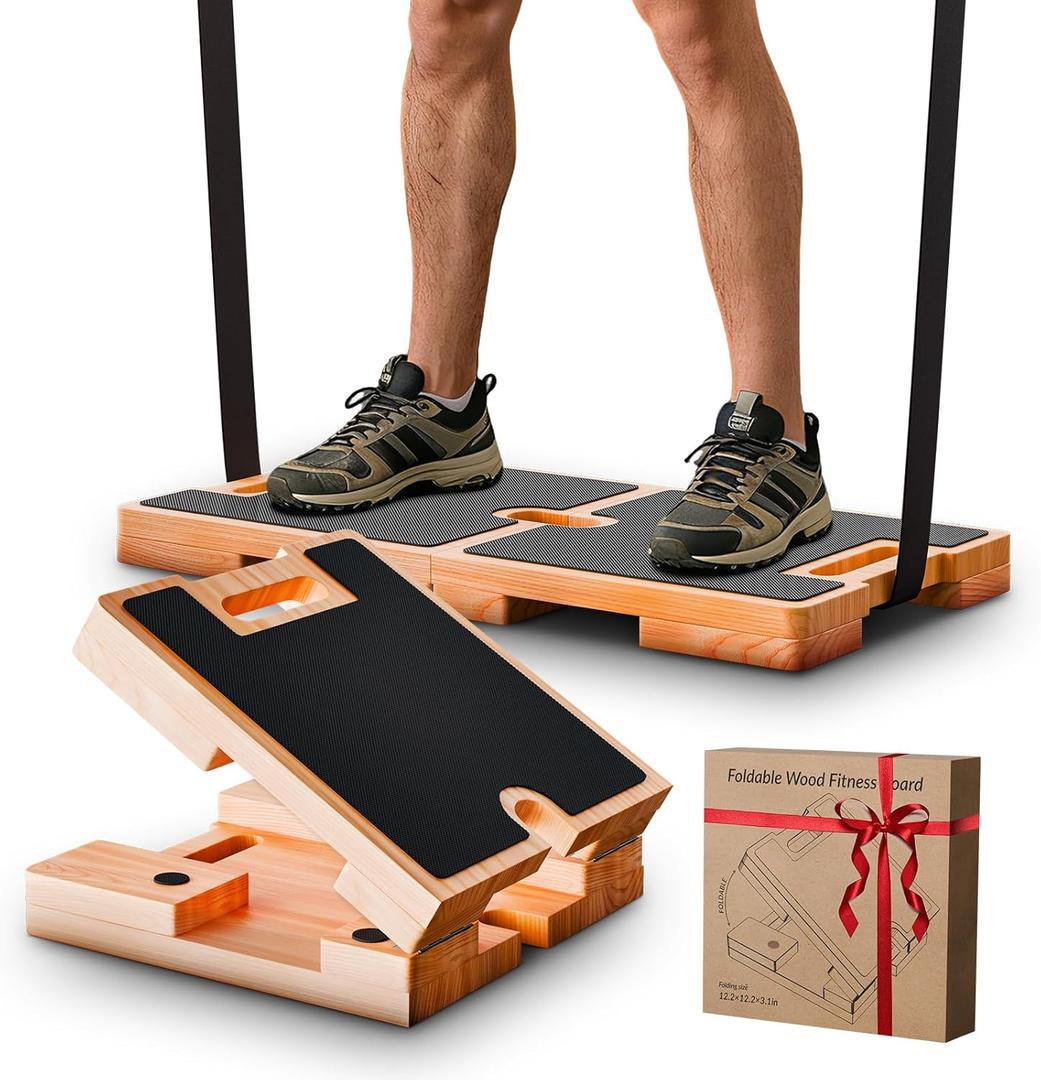 Wooden Fitness Board,180 foldable,resistance band board with honeycomb anti-slip design,natural pine exercise step platform for Band Training, Stretching, and Full-Body Home Gym