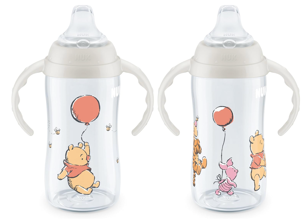 NUK Learner Cup, 10 Oz, Pack of 2, Pooh Bear – Soft Spout, EasyGrip Handles, BPA Free, Spill Proof Transition Sippy Cup