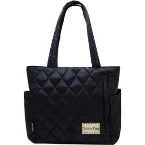 Puffer Tote Bag for Women, Lightweight Tote Handbag with Compartments, Quilted Shoulder Bag for Work Travel Sport