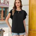 siliteelon Blouses for Women Business Casual Tops for Women Ruffle Short Sleeve Flowy Satin Silk Work Trendy Elegant Summer (Black, S)