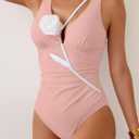 Eomenie Women's One Piece Swimsuit Slimming Tummy Control Bathing Suit Plunging V Neck Color Blocking 2025 Swimwear (Pink, L)