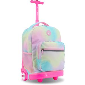 J World Sunrise Kids Rolling Backpack with Wheels for Girls Boys, Roller Bookbag for School, 18 x 13 x 9 Inches, Aurora
