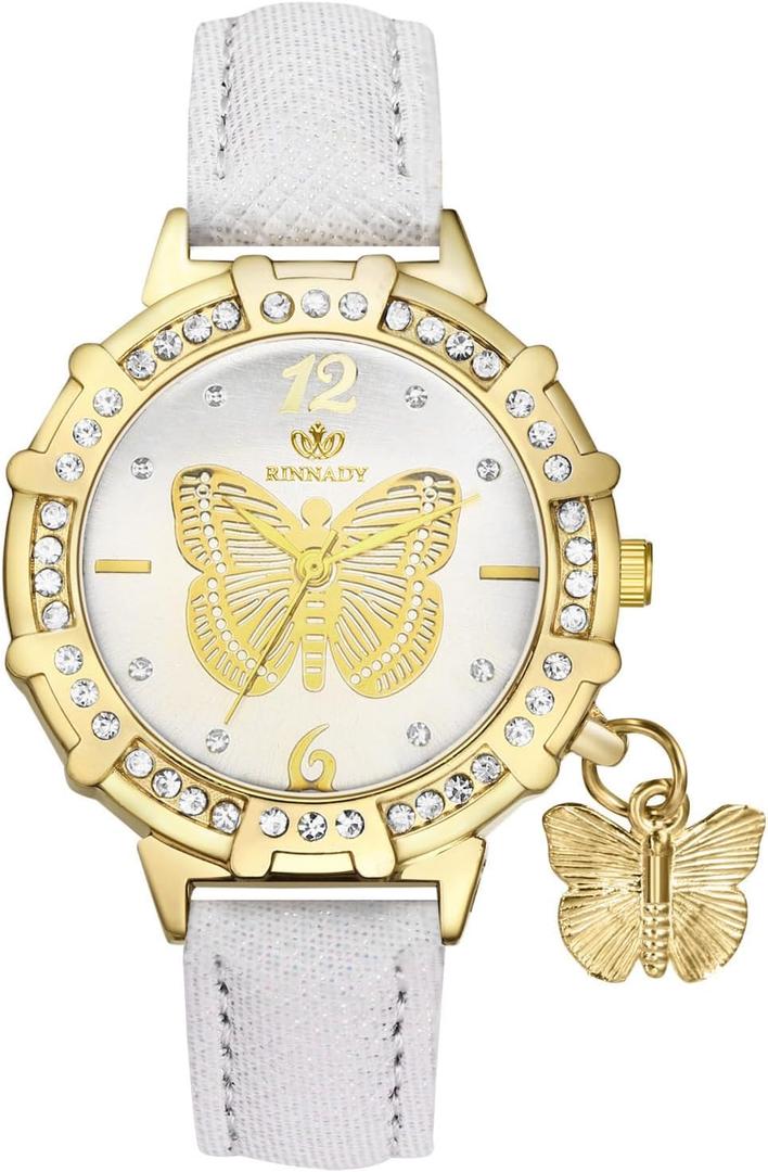 Avaner Women's Wrist Watches, Bohemia Colorful Ladies Watches, Shiny Butterfly Leather Watches (White)