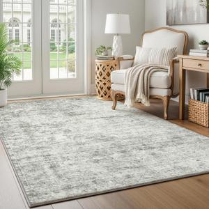 LIVELYGLOW 4x6 Washable Area Rug for Living Room Bedroom, Retro Printed Traditional Vintage Rug, Non-Slip Foldable Large Carpet for Dining Room Home Decor, Grey