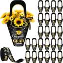 Teenyyou 24 Pcs Graduation Gift Bags 2026 Black and Gold Flowers Bouquet with Handle Paper Flower Bouquet Holder with 1 Roll Crafting Ribbon Wrapping Sleeves for Teacher Graduation Party Gift