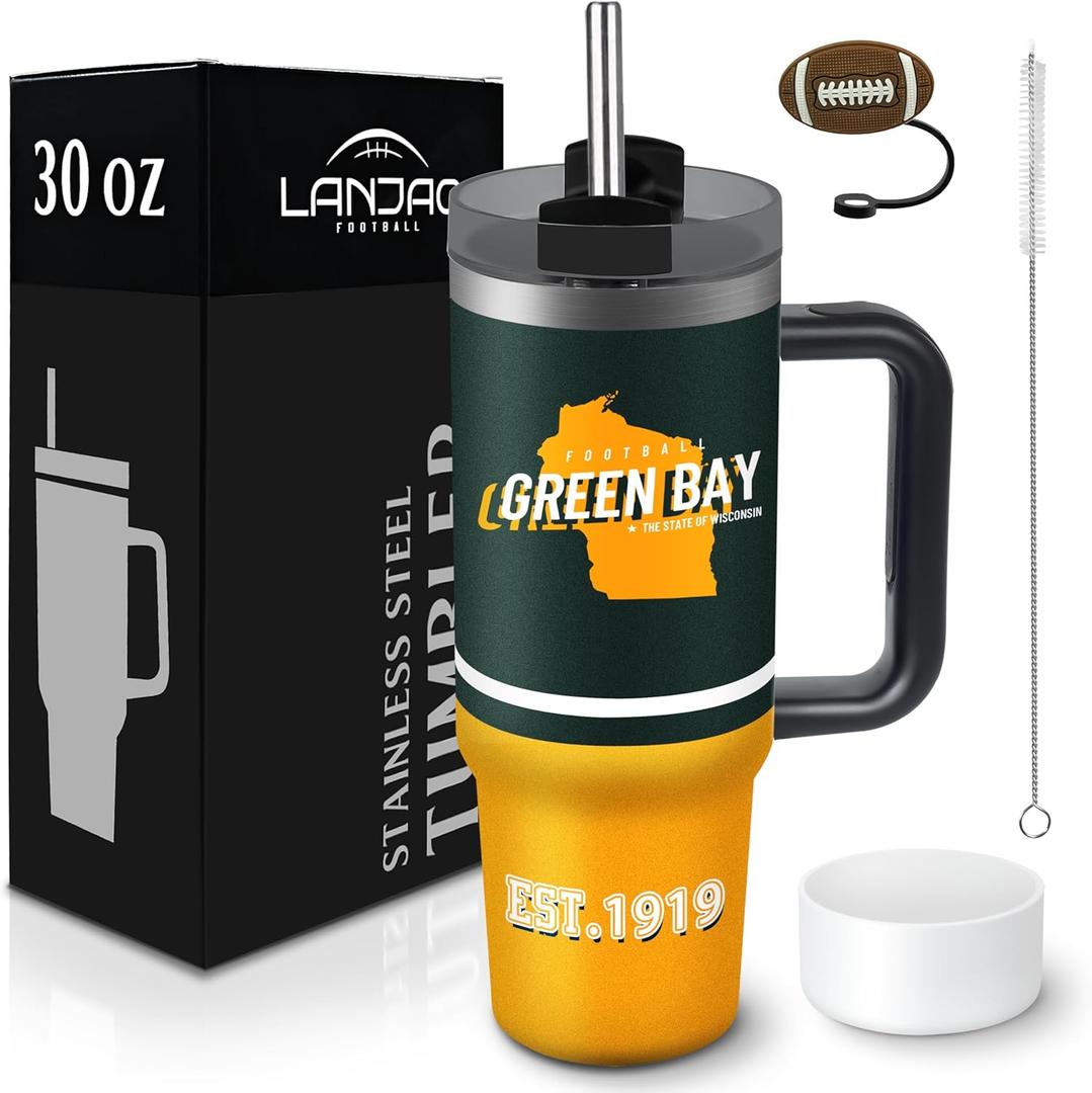 Tumbler 30oz Straight Skinny Portable Handle Car Cups With Anti slip Sleeve Straw Dust Cover, Sports Travel, Stainless Steel Insulated Gifts for Men Women Fans