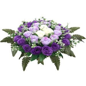 Lodou Artificial Cemetery Flowers,Silk Memorial Cake for Cemetery,Artificial Flower Centrepieces for Tables,Artificial Rose Graveyard Memorial Flowers for Headstones Decoration (Purple)