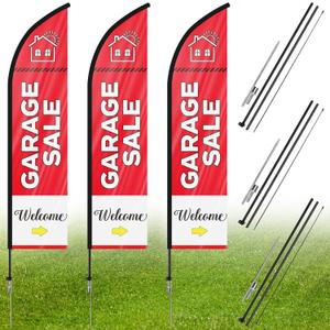 Preboun 3 Sets Garage Sale Signs Feather Flags Pole Kit with Flagpoles Ground Stakes and Storage Bags Yard Advertising Banner for Outside Business Sign Event
