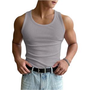 COZYEASE Men's Summer Tank Top Scoop Neck Workout Gym Muscle Tank T-Shirt Sleeveless Undershirt Plain Grey Small