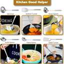 17Pcs Stainless Steel Kitchen Utensils Set - Metal Cooking Utensils Set with Rotatable Holder, Heat Resistant Stainless Steel Utensil Set with Spatula Set, Ladle, Skimmer, Spoons, Pasta Server