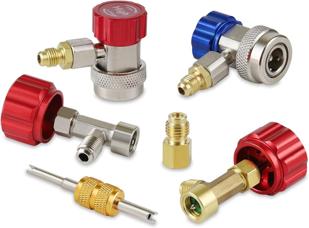 Lichamp AC R134A Adapters Kit, 134a Quick Couplers with Self Sealing and Puncture Can Taps, QA01