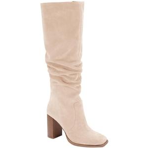 Juliet Holy Women's Knee High Boots Chunky High Heel Square Toe Side Zipper Wide Calf Boot (8.5, Nude)